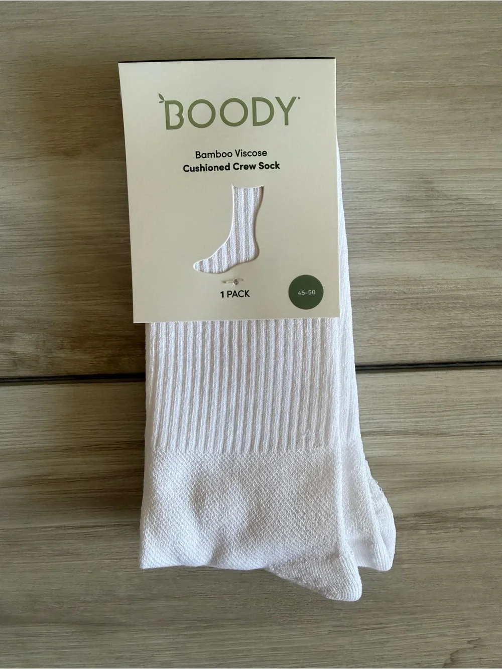 BOODY Bamboo Viscose Cushioned Crew Socks Pack of 5 White Large NWT